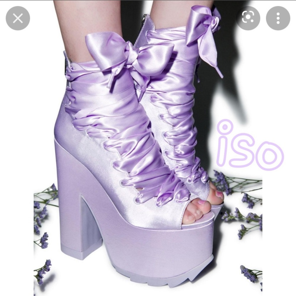 DOLLS KILL BALLET BAE Lilac Lace Up Platform Heels